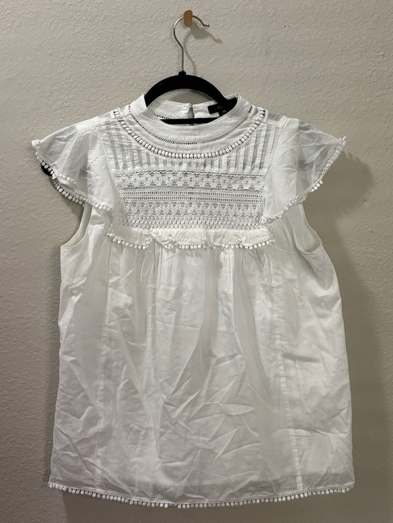 J. Crew Tops - J. Crew White Lace Trim Smocked Ruffle Sleeve Blouse Size XS